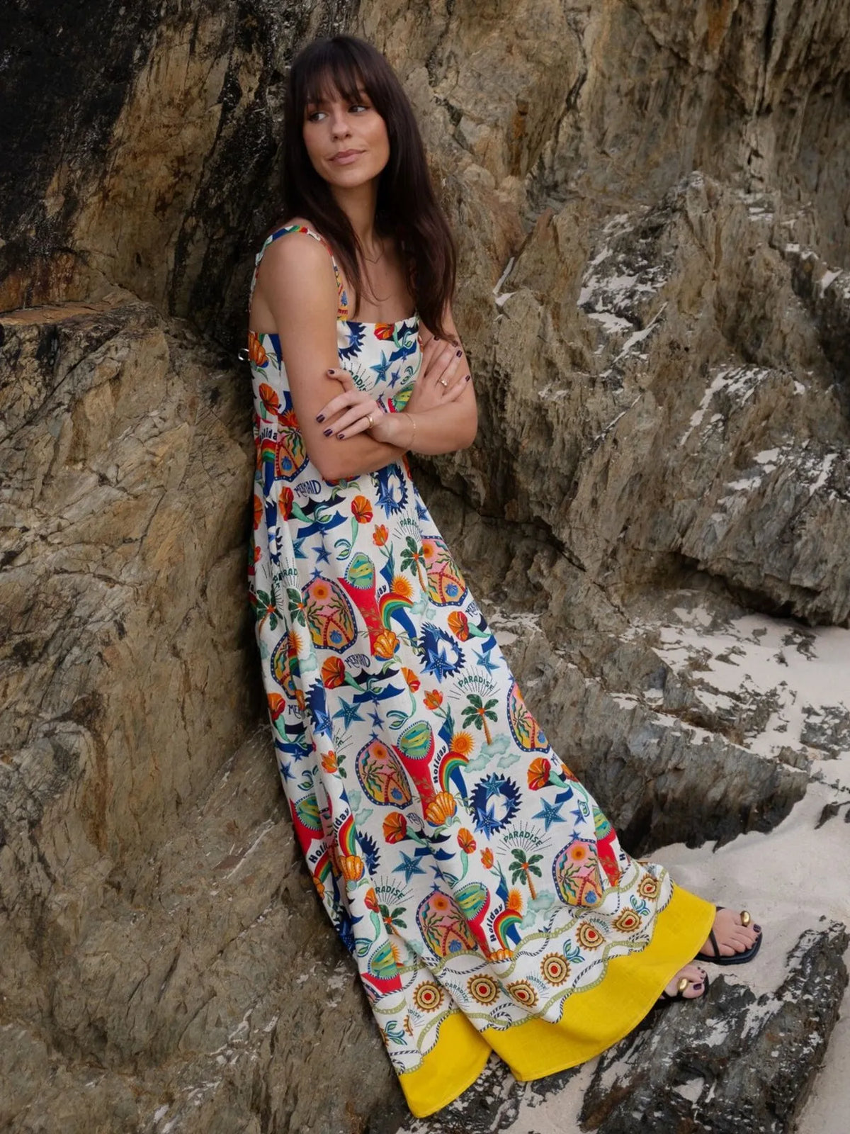 Printed Square Neck Maxi Dress in Multicolor