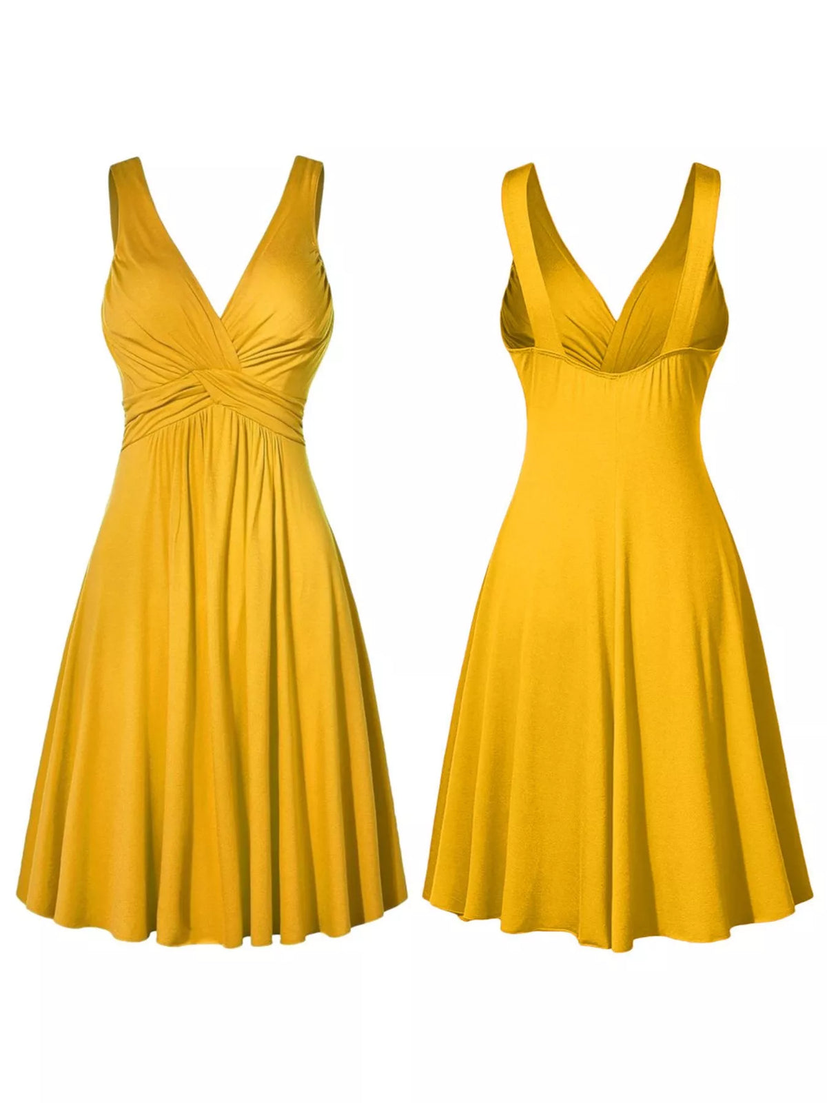 Twisted Sleeveless Ruched Waist A-Line Dress