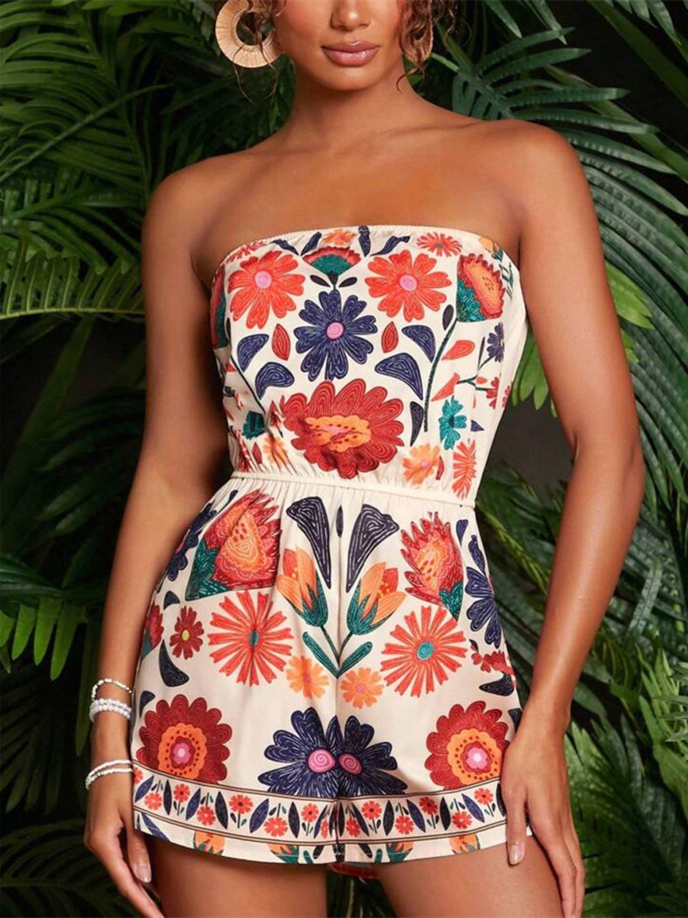 Floral Print Strapless Romper