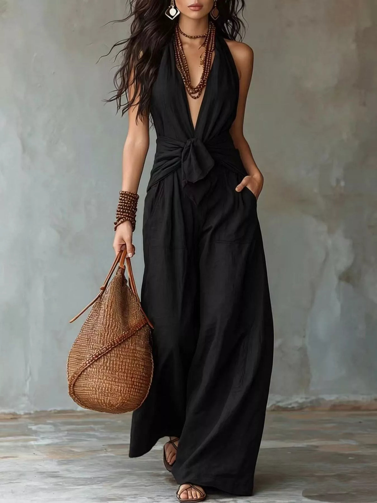 Backless Halter Neck Wide Leg Jumpsuit