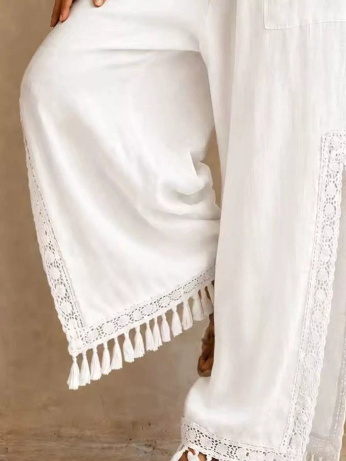 Lace-Detail Slit Wide Leg Pants