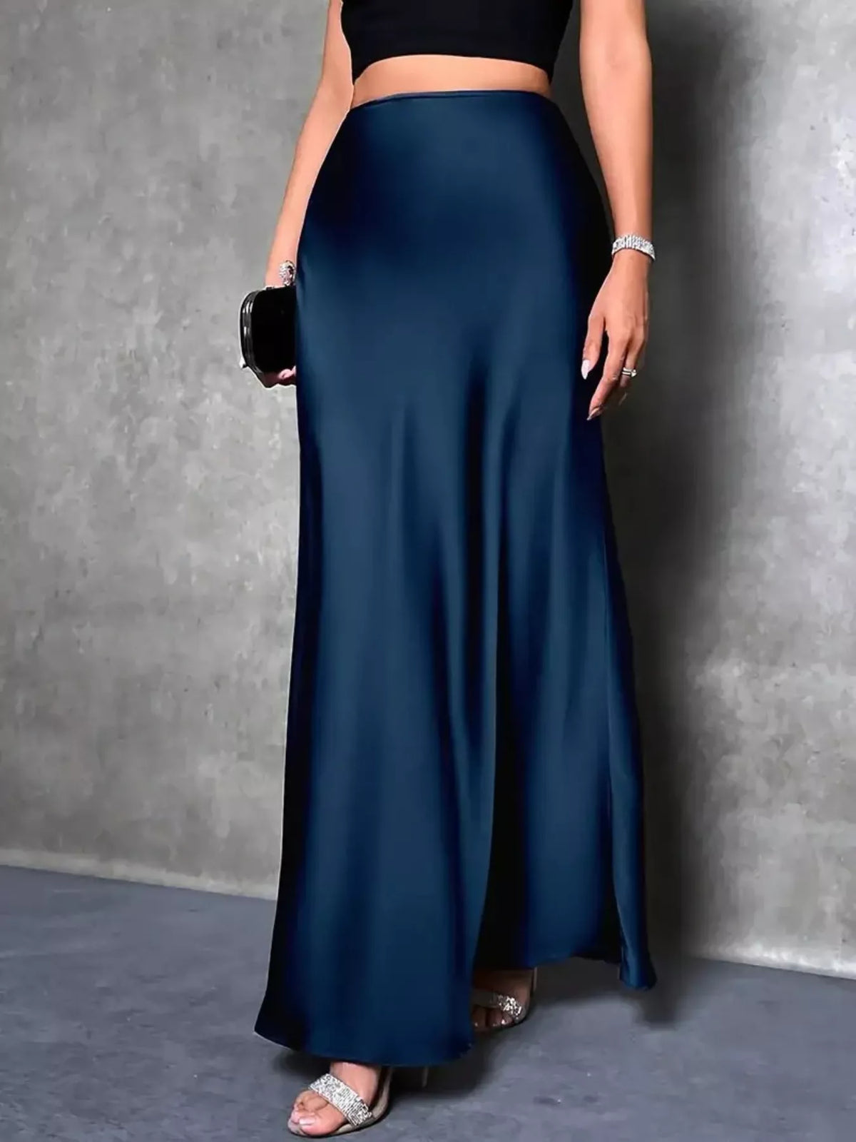 Satin Maxi Skirt in Peacock Blue in Peacock  Blue