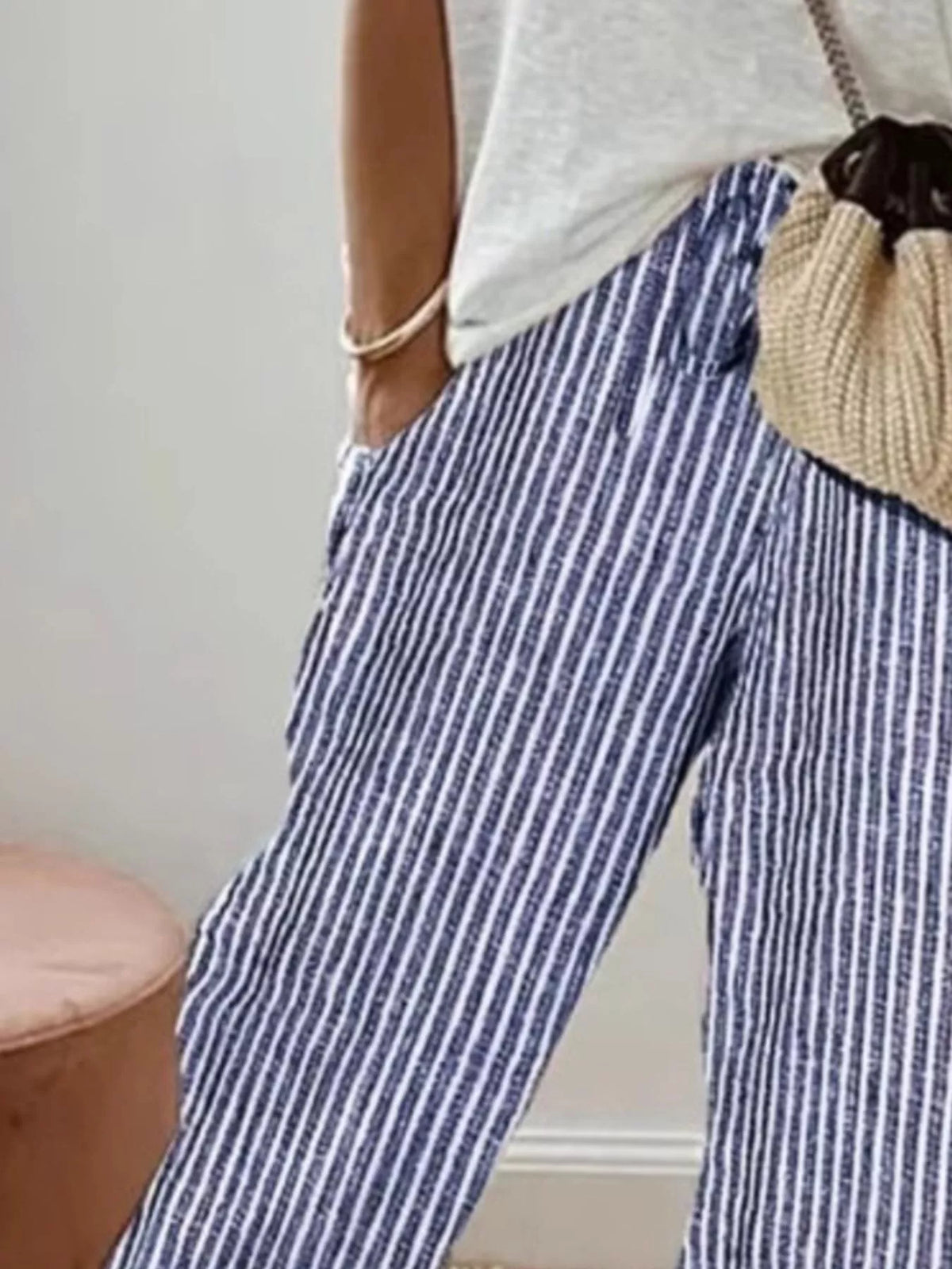 Striped Drawstring Cropped Pants