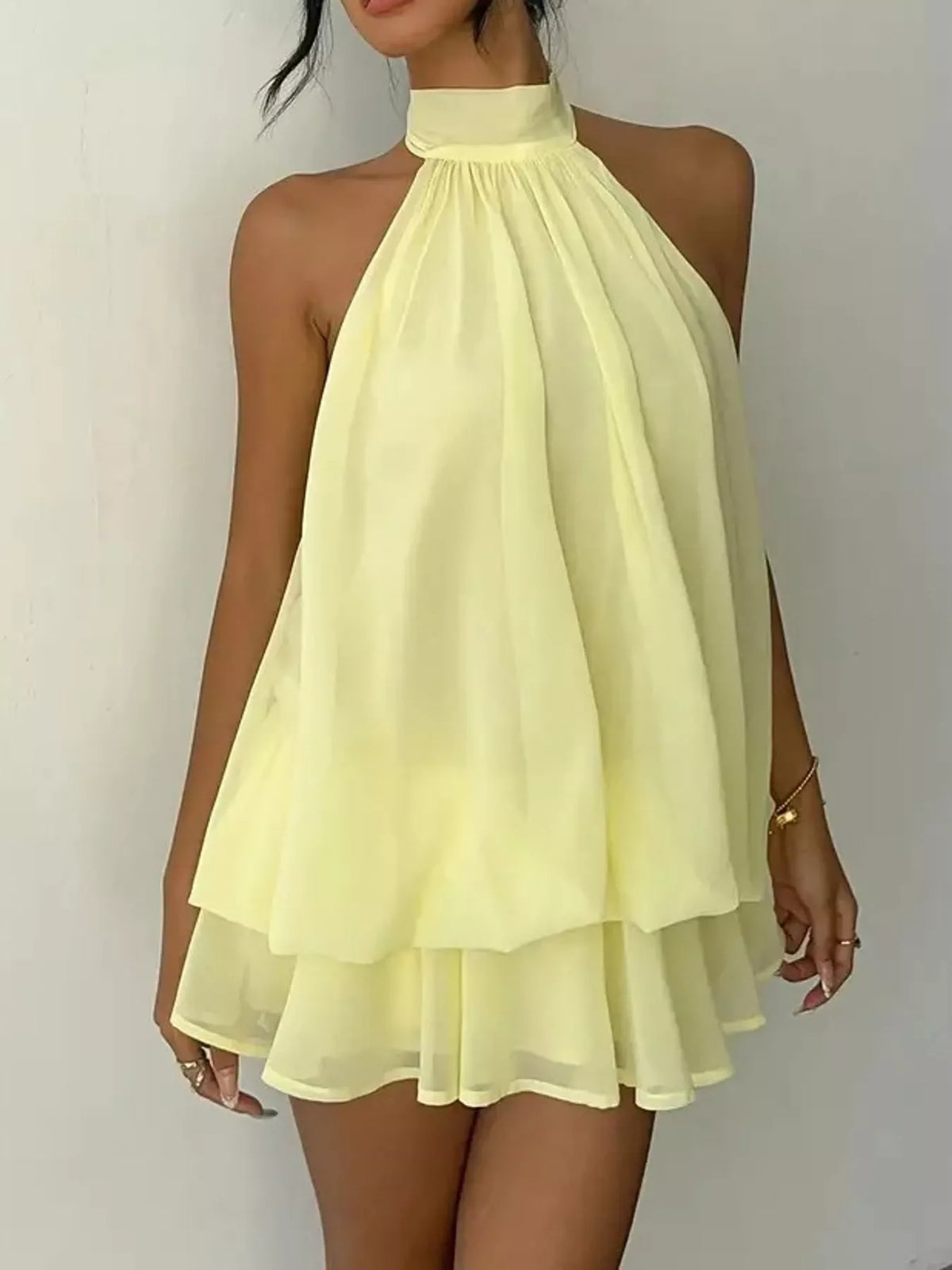 Tied Halter Chiffon Mini Dress