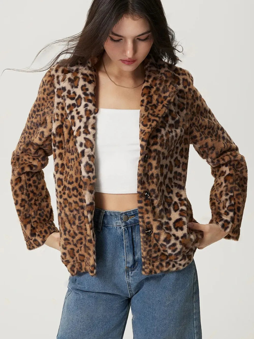 Fuzzy Leopard Collared Jacket