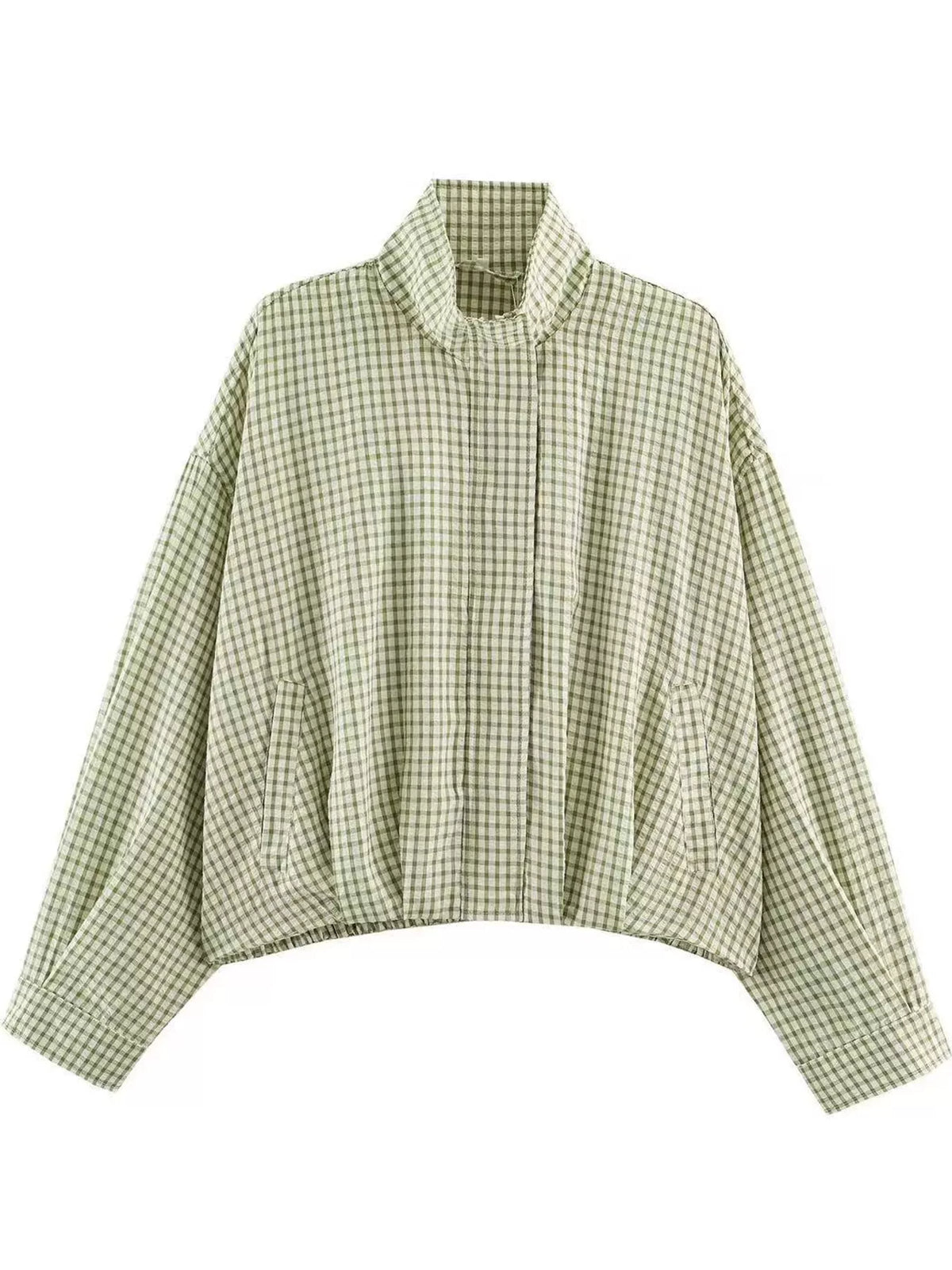 Plaid Stand-Collar Cropped Jacket