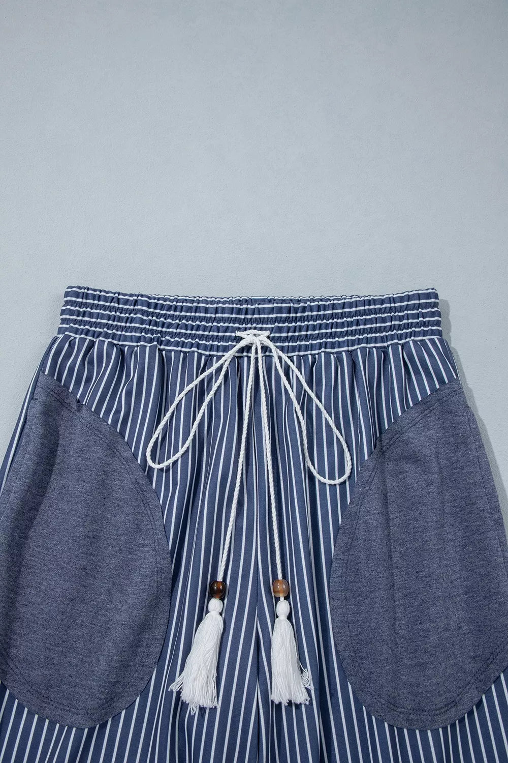 Raw Seam Patchwork Top and Pants Set in Dusty Blue