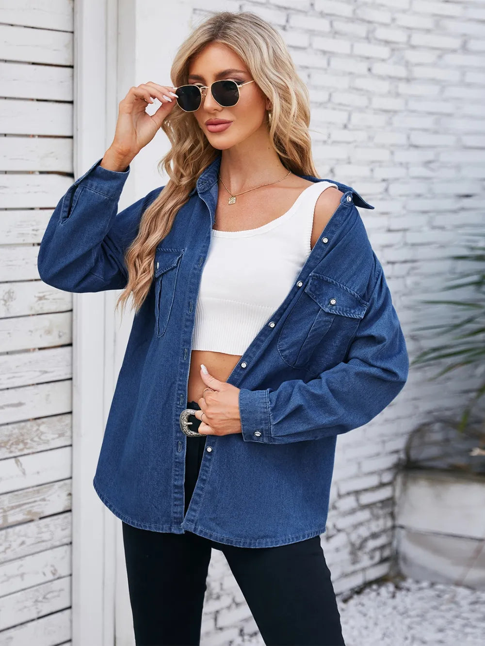 Collared Button-Up Denim Jacket by Manny
