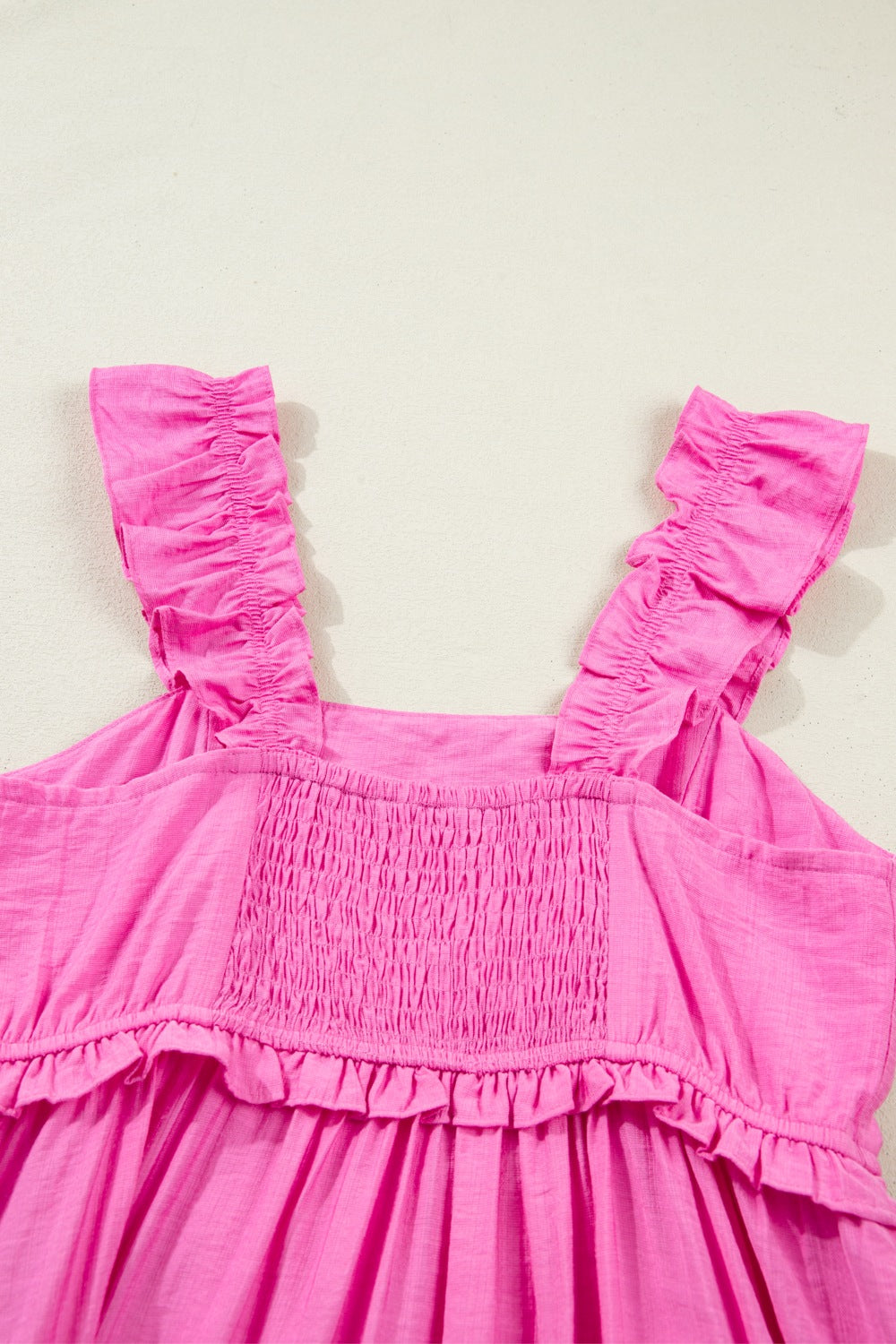 High Waist Ruffle Trim Maxi Dress in Fuchsia Pink