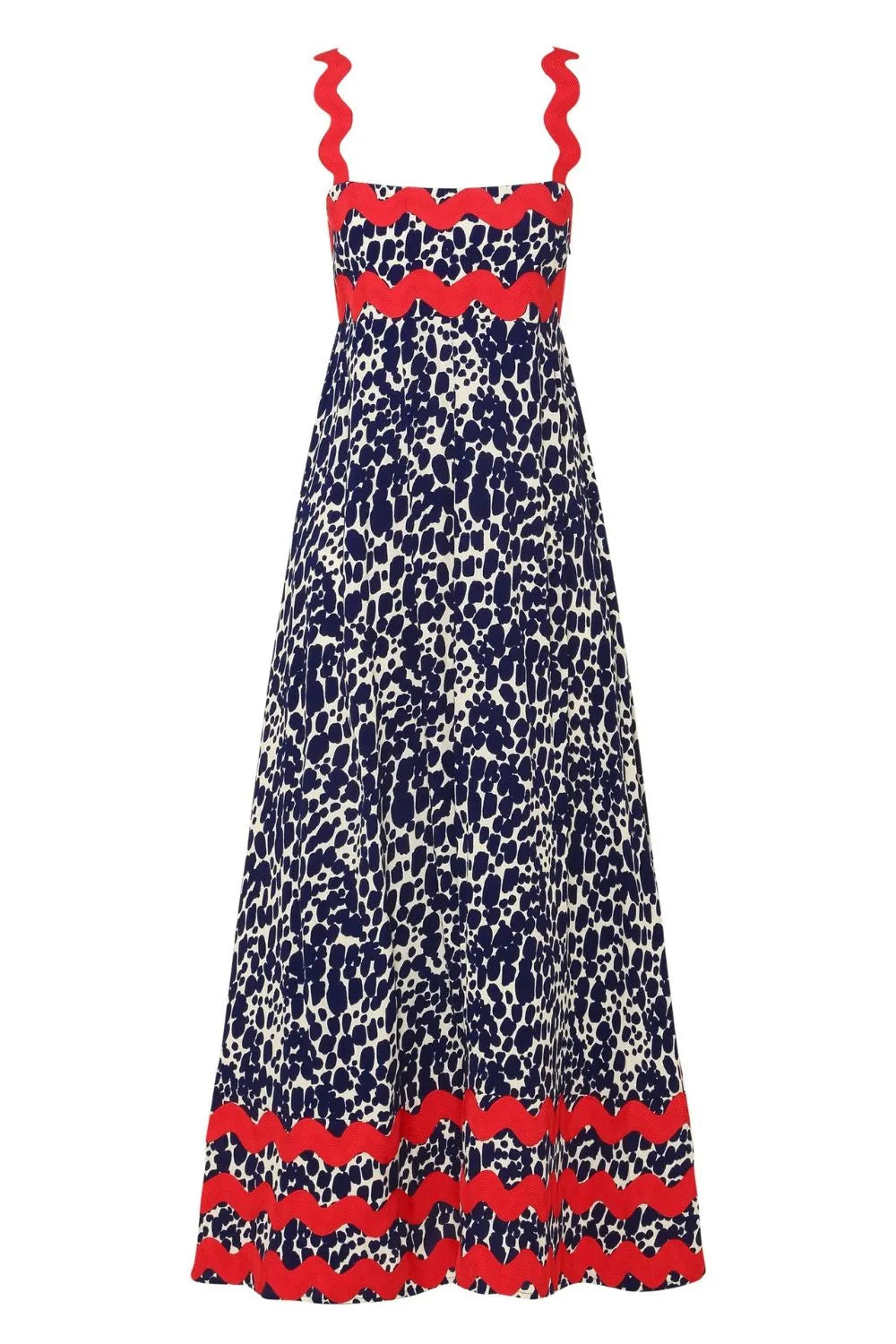 Printed Square Neck Maxi Dress in Dark Blue