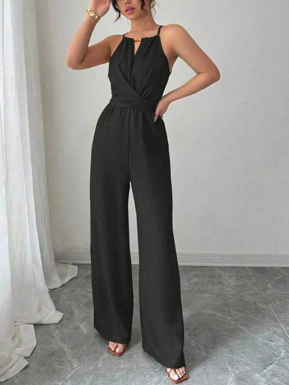 Sleeveless Tie Waist Wide-Leg Jumpsuit