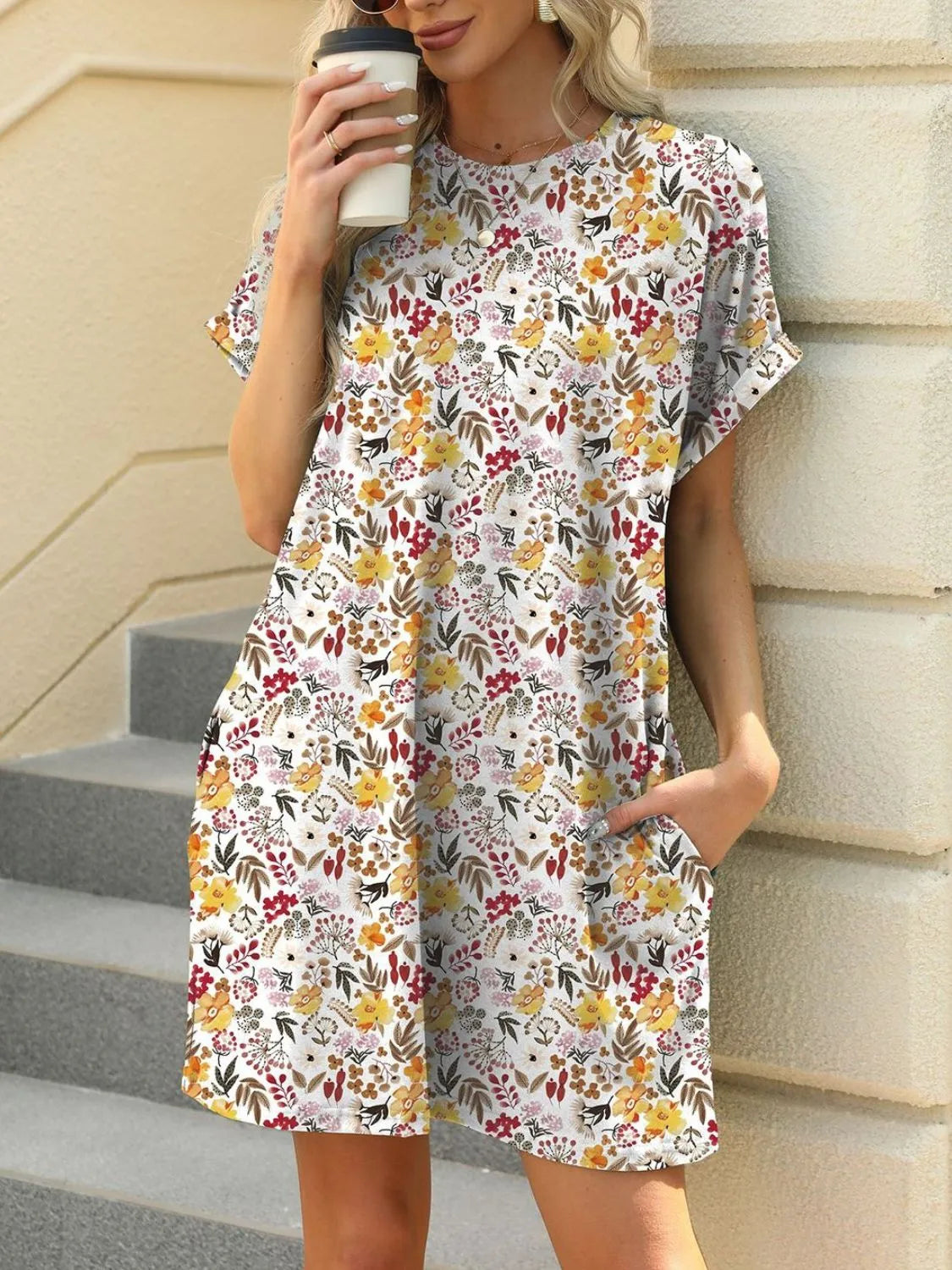 Printed Round Neck Mini Dress