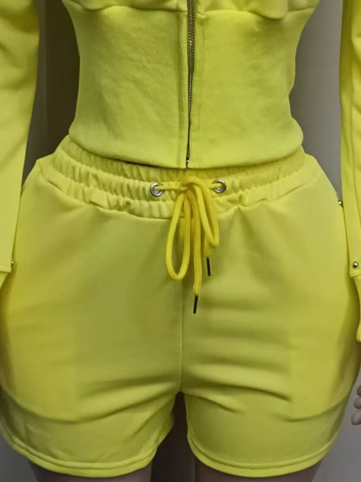 Studded Zip-Up Hoodie and Shorts Set