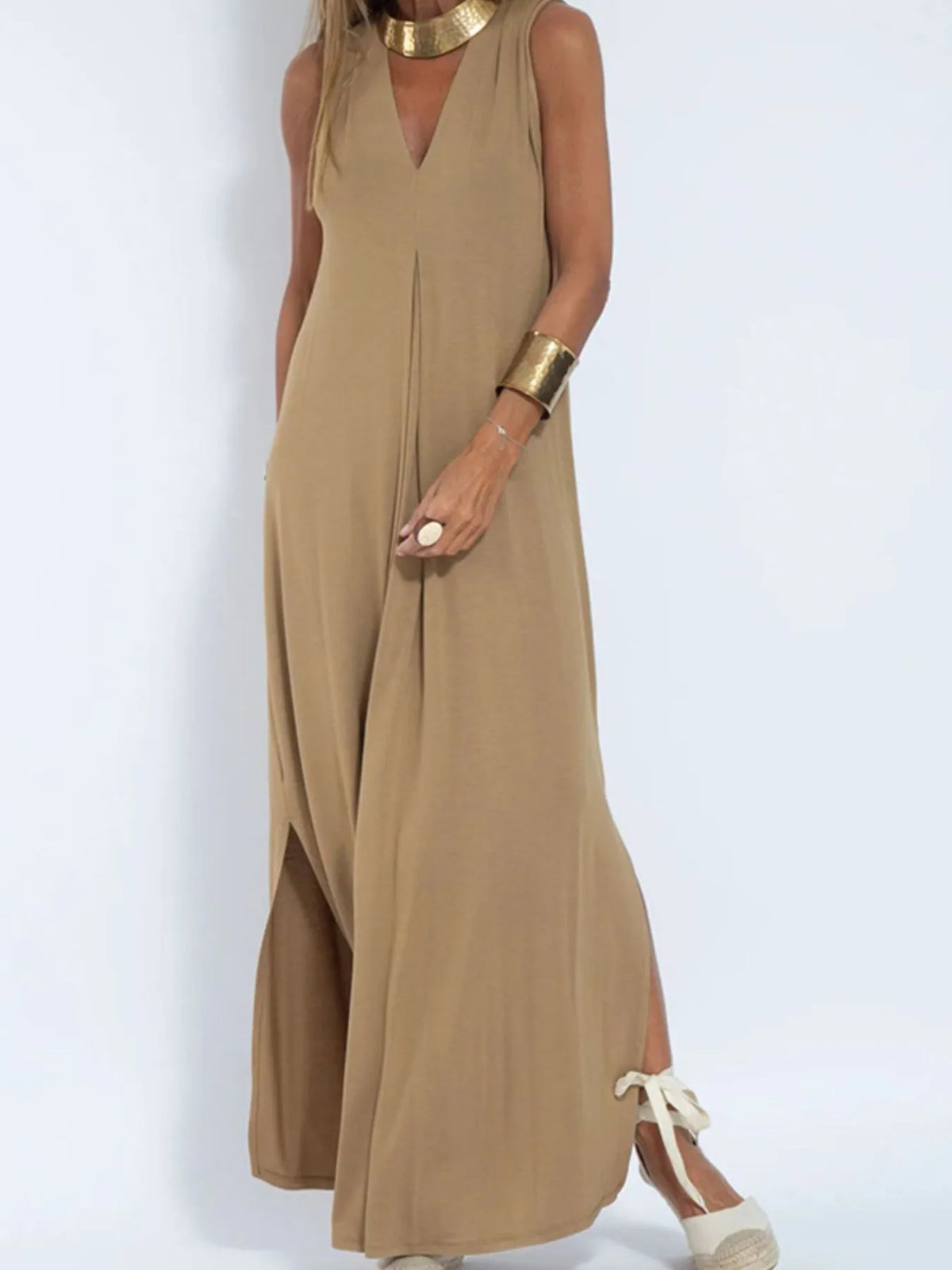 V-Neck Sleeveless Maxi Dress with Slit