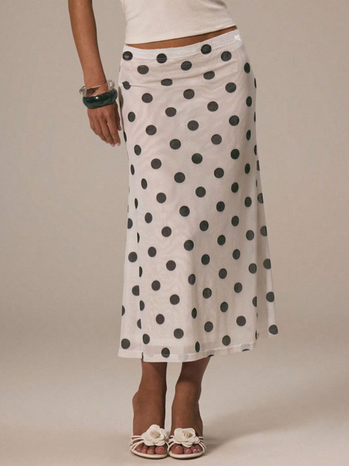 Polka Dot Midi Skirt in White