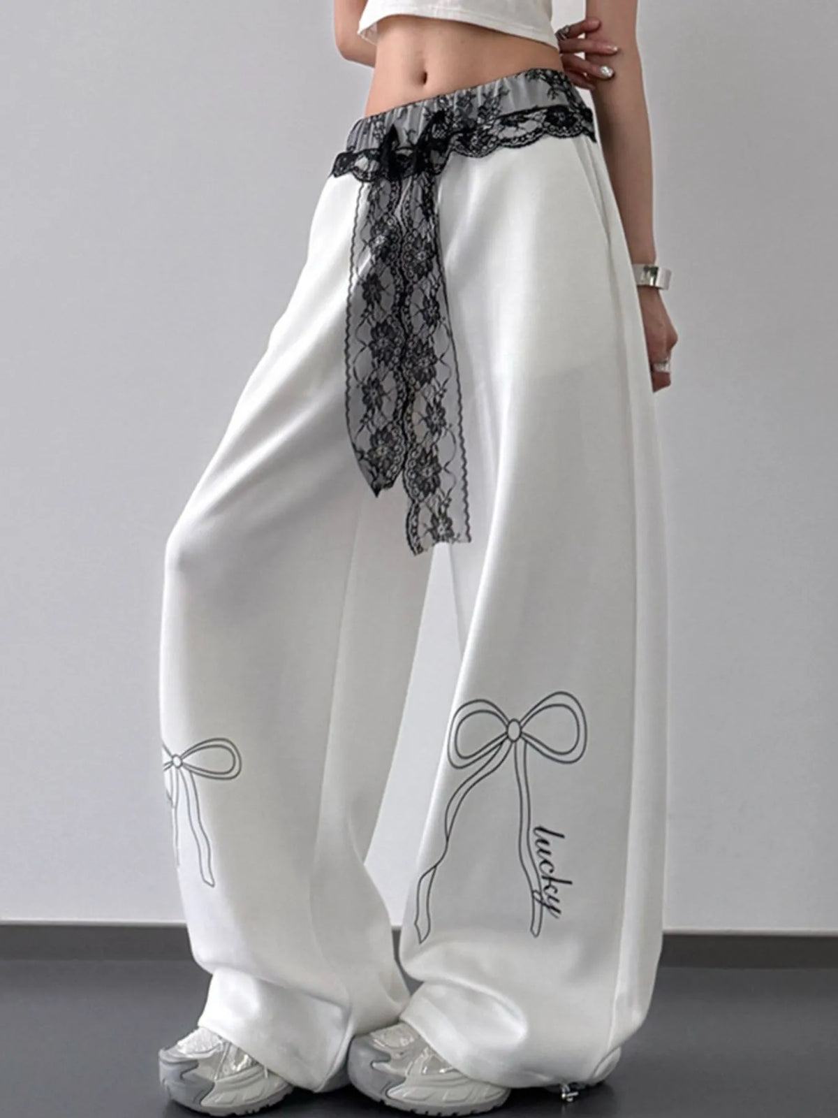 Lace Belt Wide Leg Pants