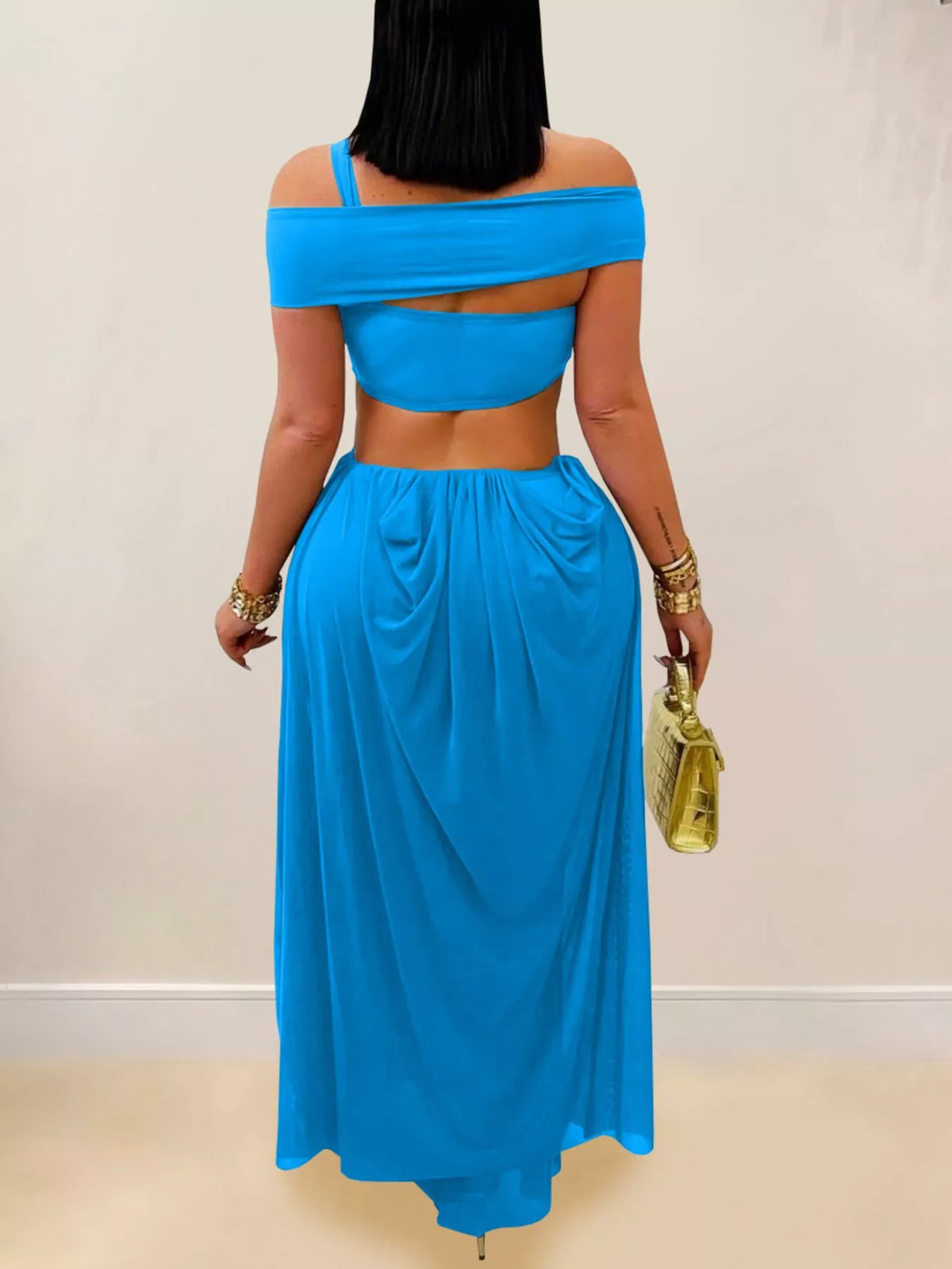 Cutout Off-Shoulder Ruched Maxi Dress