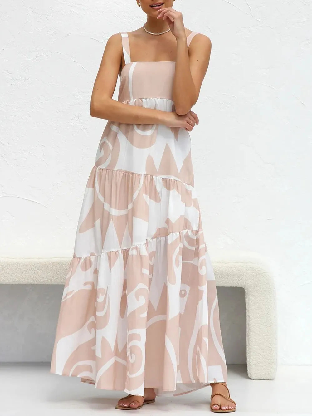 Square Neck Wide Strap Maxi Dress in Eggshell