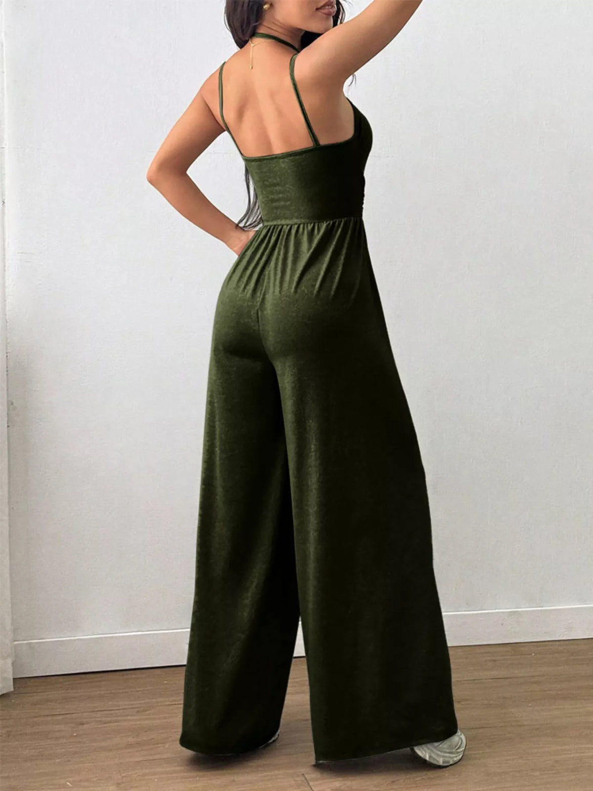 Ruched Spaghetti Strap Wide Leg Jumpsuit