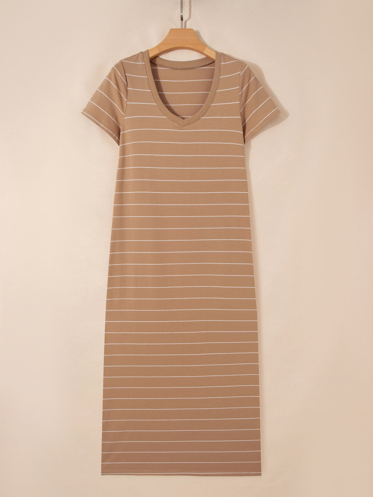 Striped Short-Sleeve T-Shirt Maxi Dress in Mocha