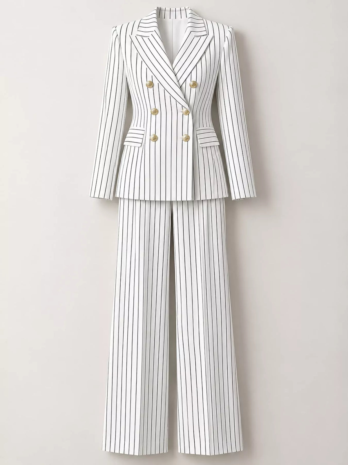 Double-Breasted Pinstripe Blazer and Pants Set