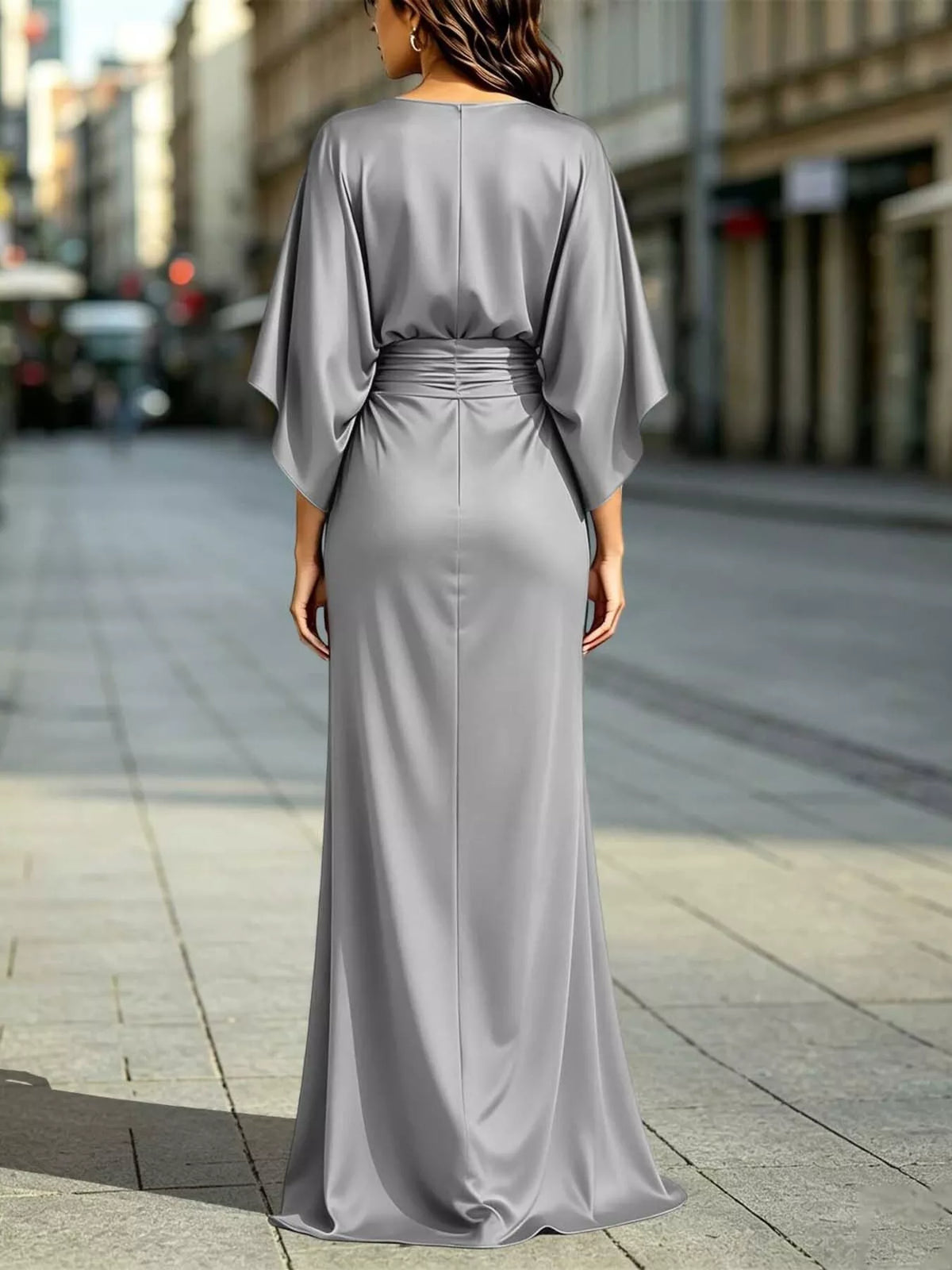 Zip-Back Ruched Waist Maxi Dress