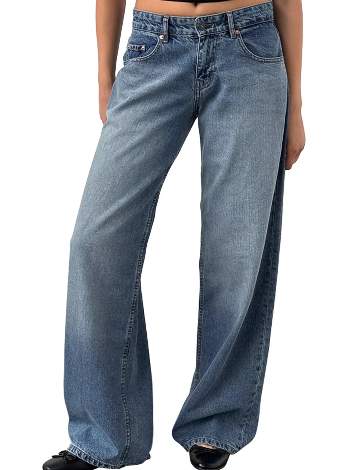 Wide-Leg Vintage Wash Jeans