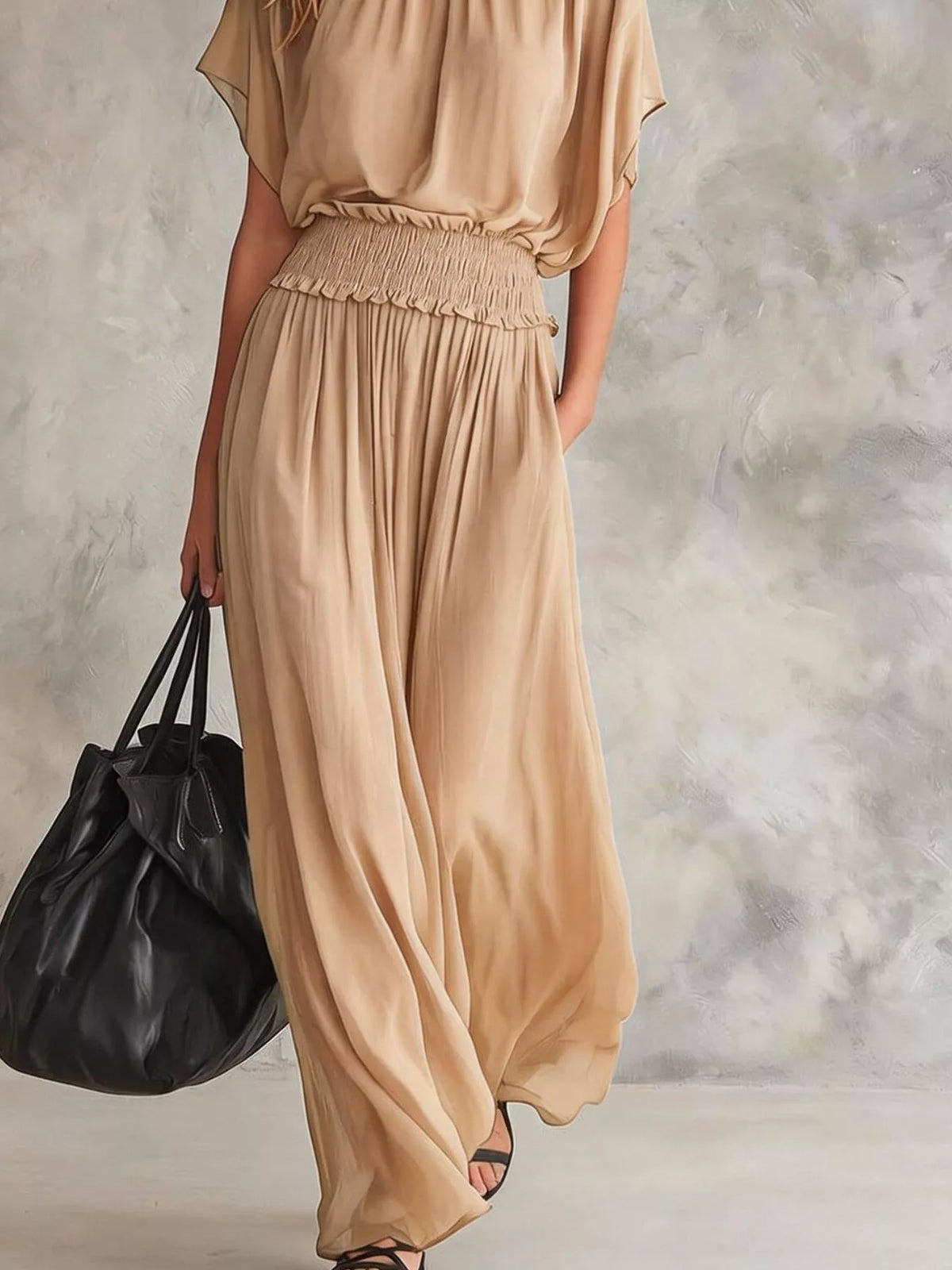 Smocked Waist Chiffon Maxi Dress