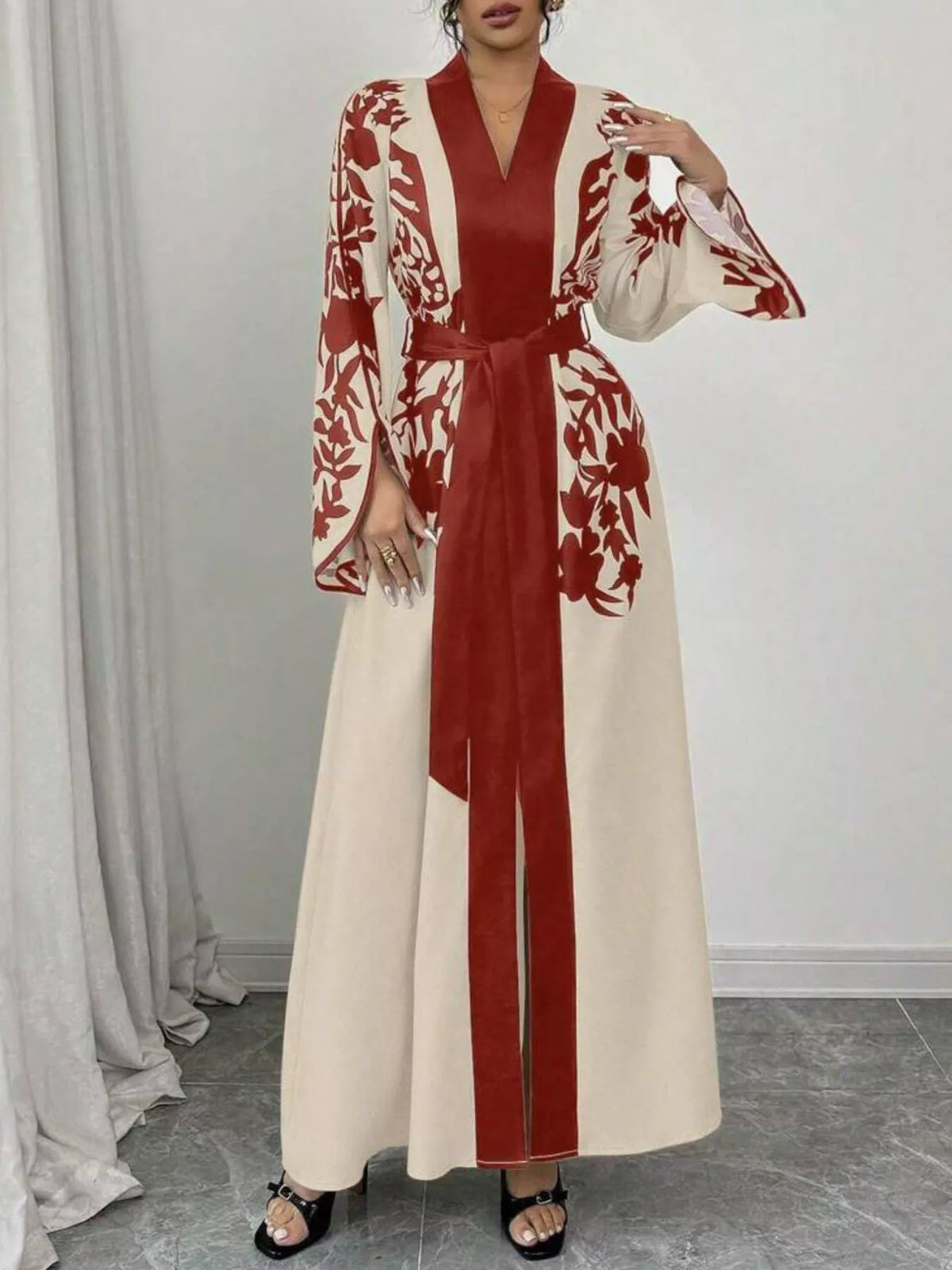 Printed Tie-Waist Maxi Dress with Front Split by Calliope