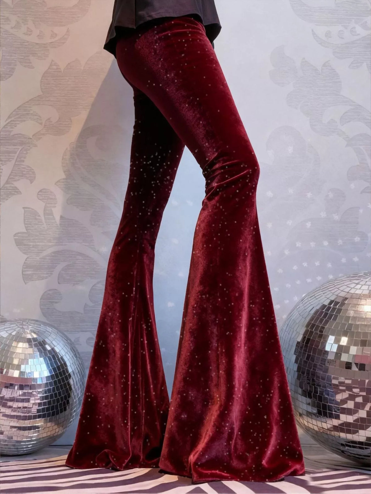High-Waisted Velvet Flared Pants