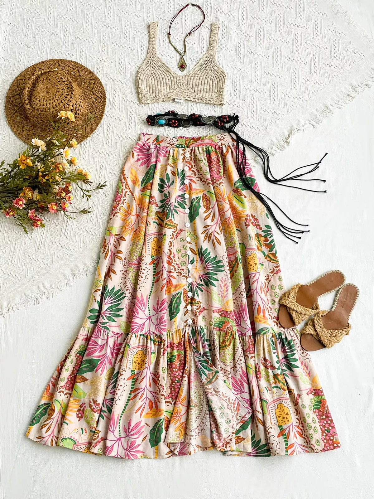 Floral Print Ruffle Hem Skirt in Multicolor