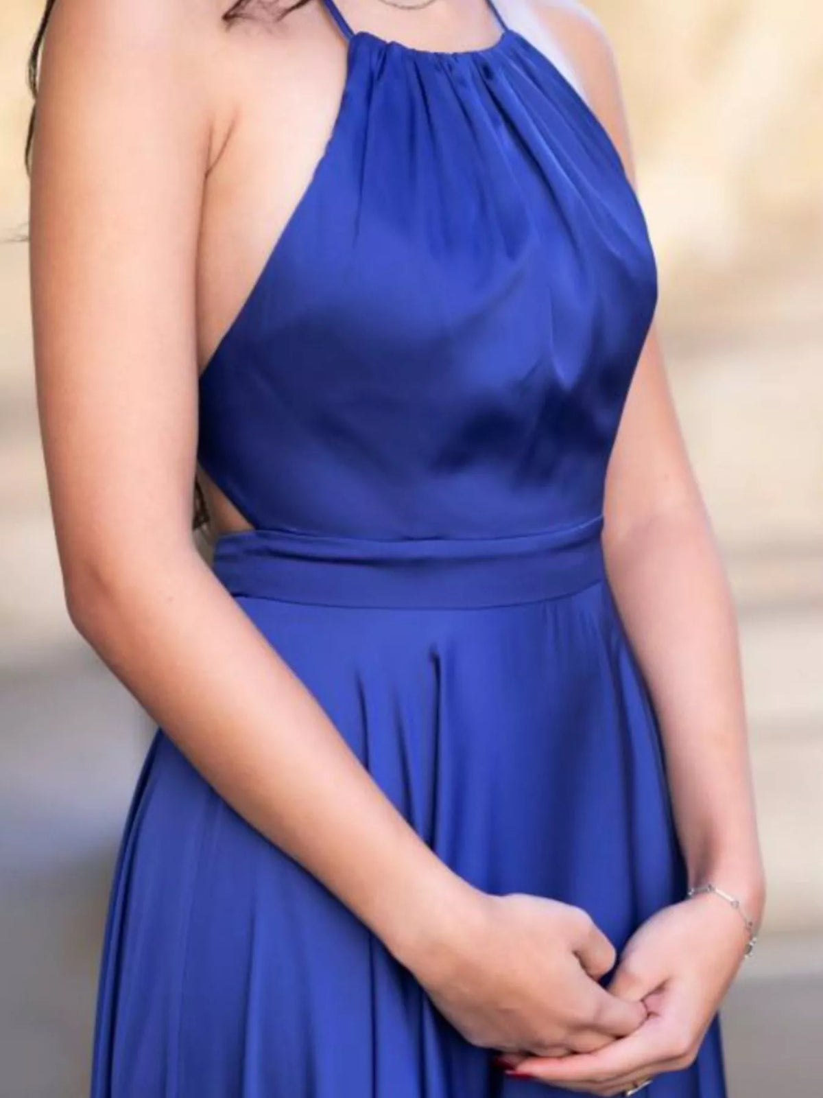 Backless Halter Slit Maxi Dress by Elegant Elements