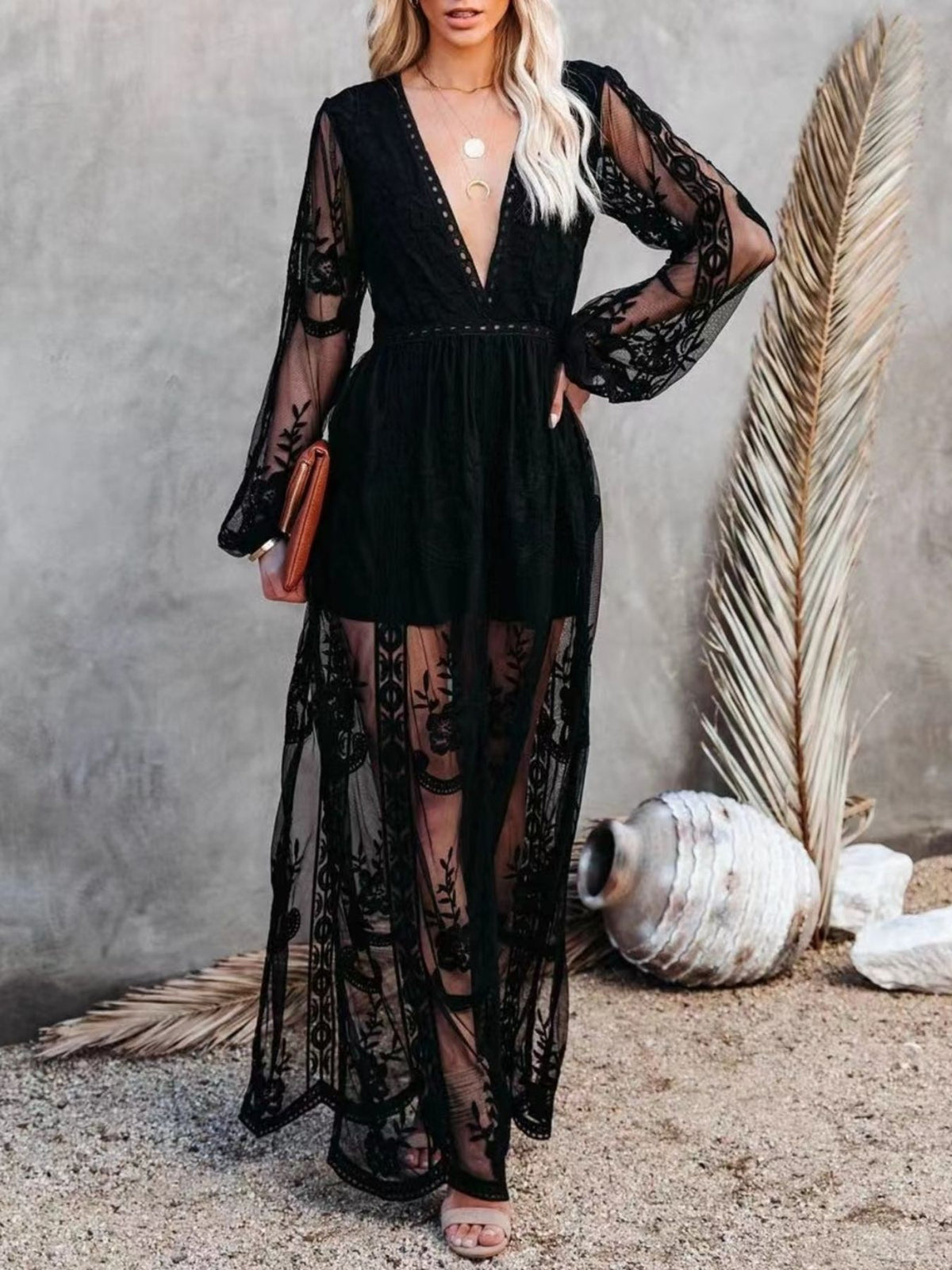 Floral Lace Maxi Dress with Side Slit