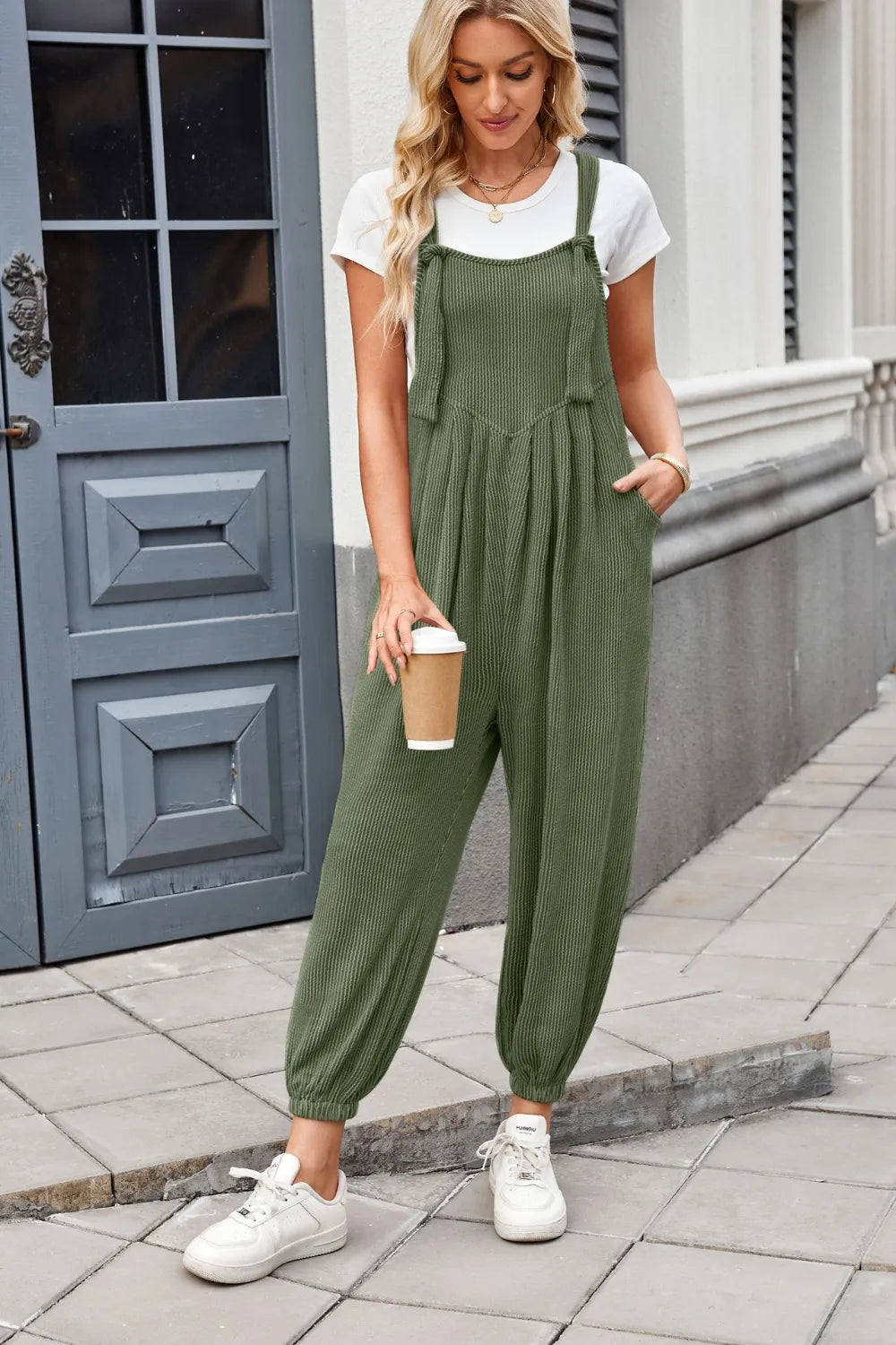 Knotted Strap Overalls with Pockets