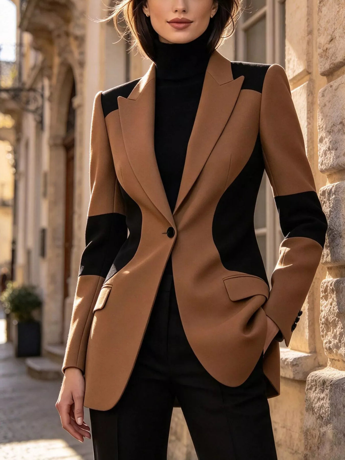 One Button Blazer in Brown