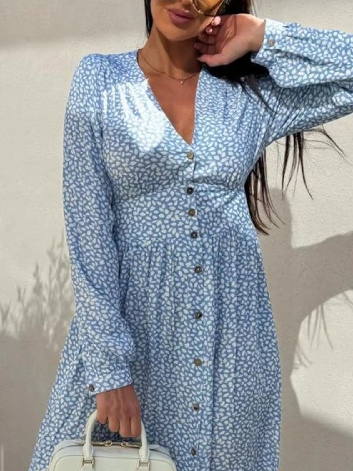Floral V-Neck Button-Front Dress