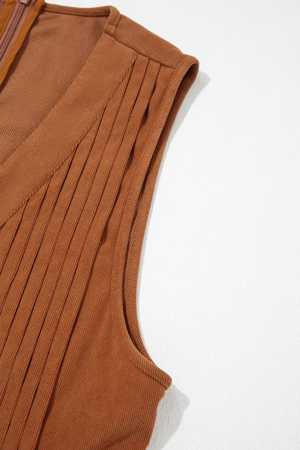 Tie V-Neck Corduroy Romper in Caramel