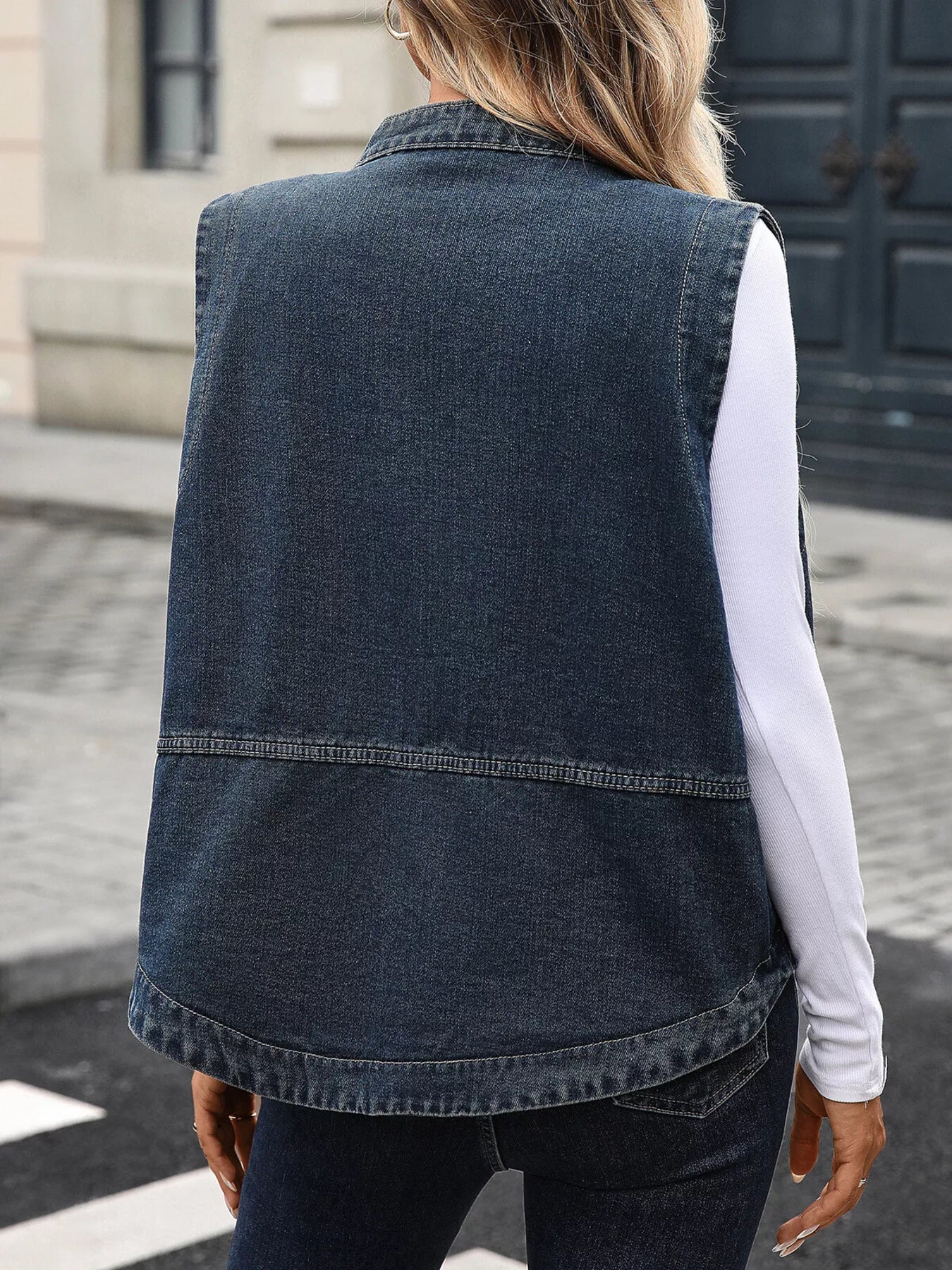 Snap-Down Sleeveless Denim Jacket by Moni Wear