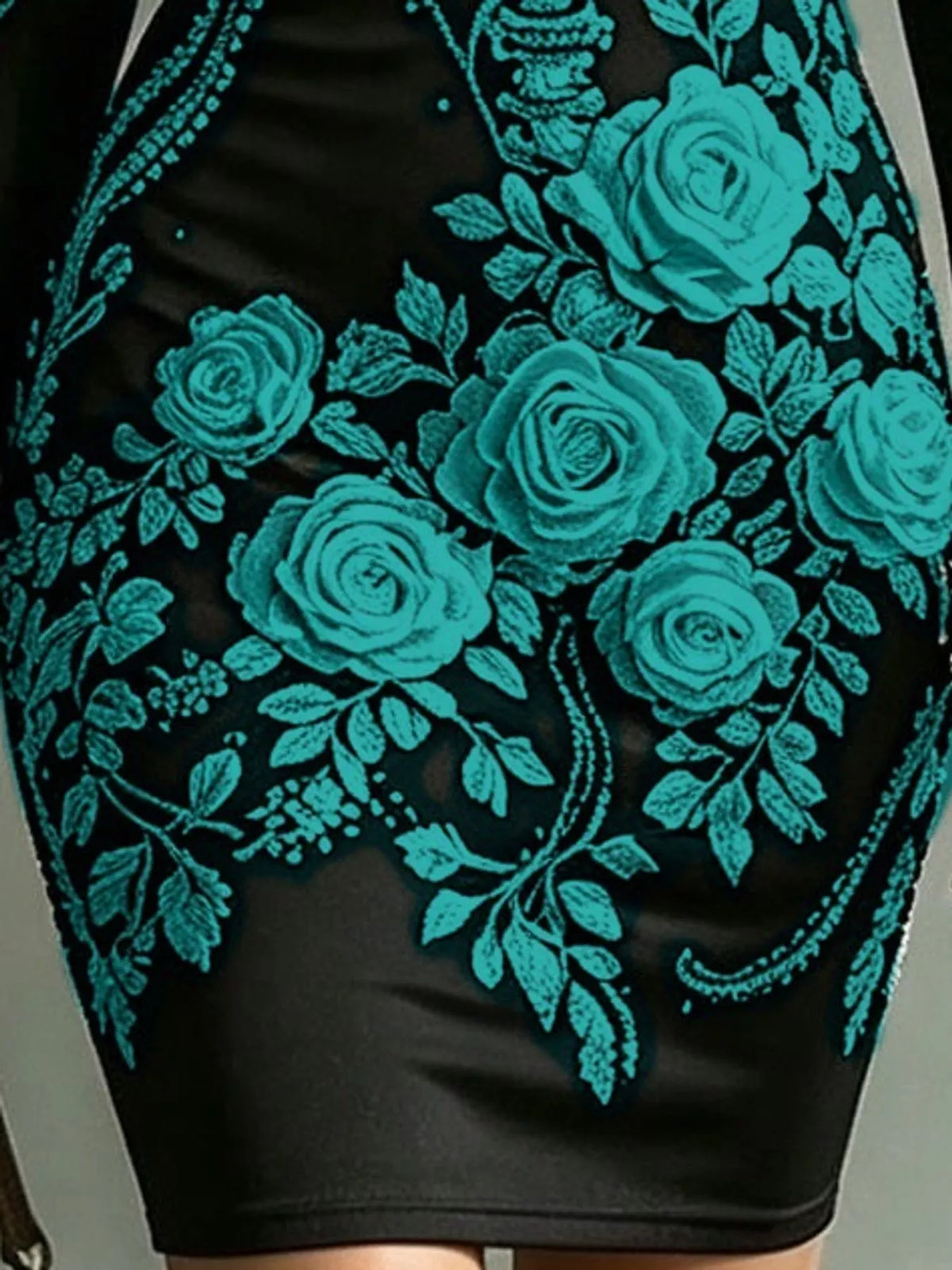 Skeleton Floral Long Sleeve Bodycon Dress