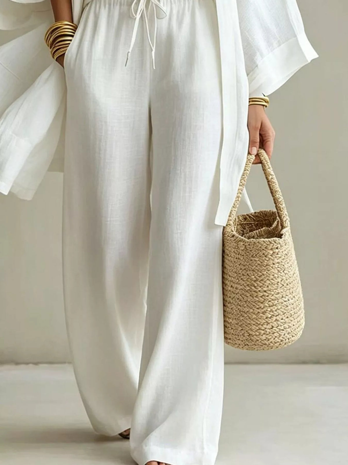 V-Neck Top, Cardigan and Pants Set