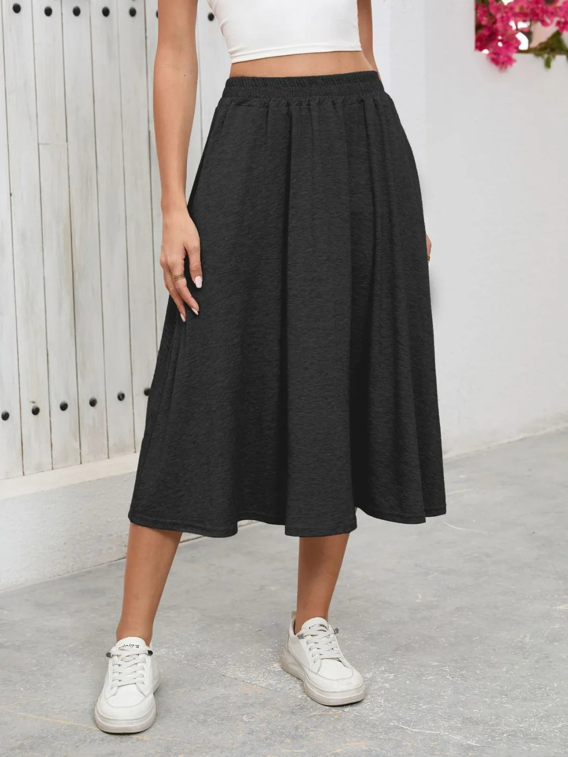 Elastic-Waist Skirt with Pockets