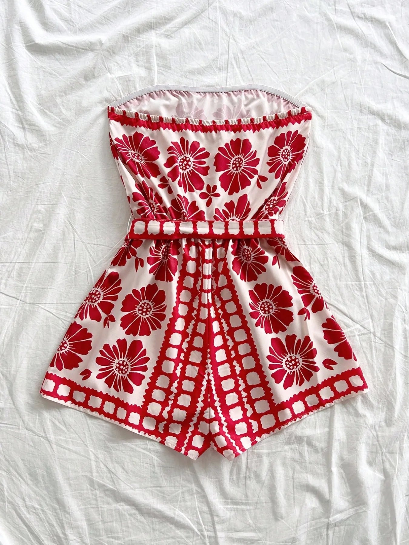 Printed Tube Tie-Waist Romper