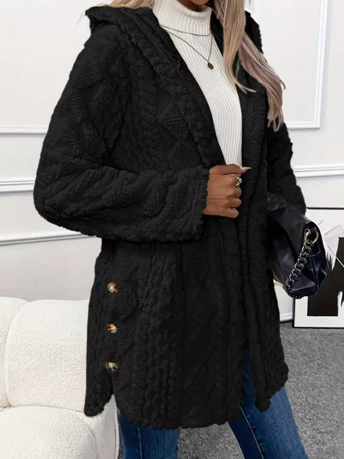 Cozy Cable-Knit Faux Fur Hooded Jacket