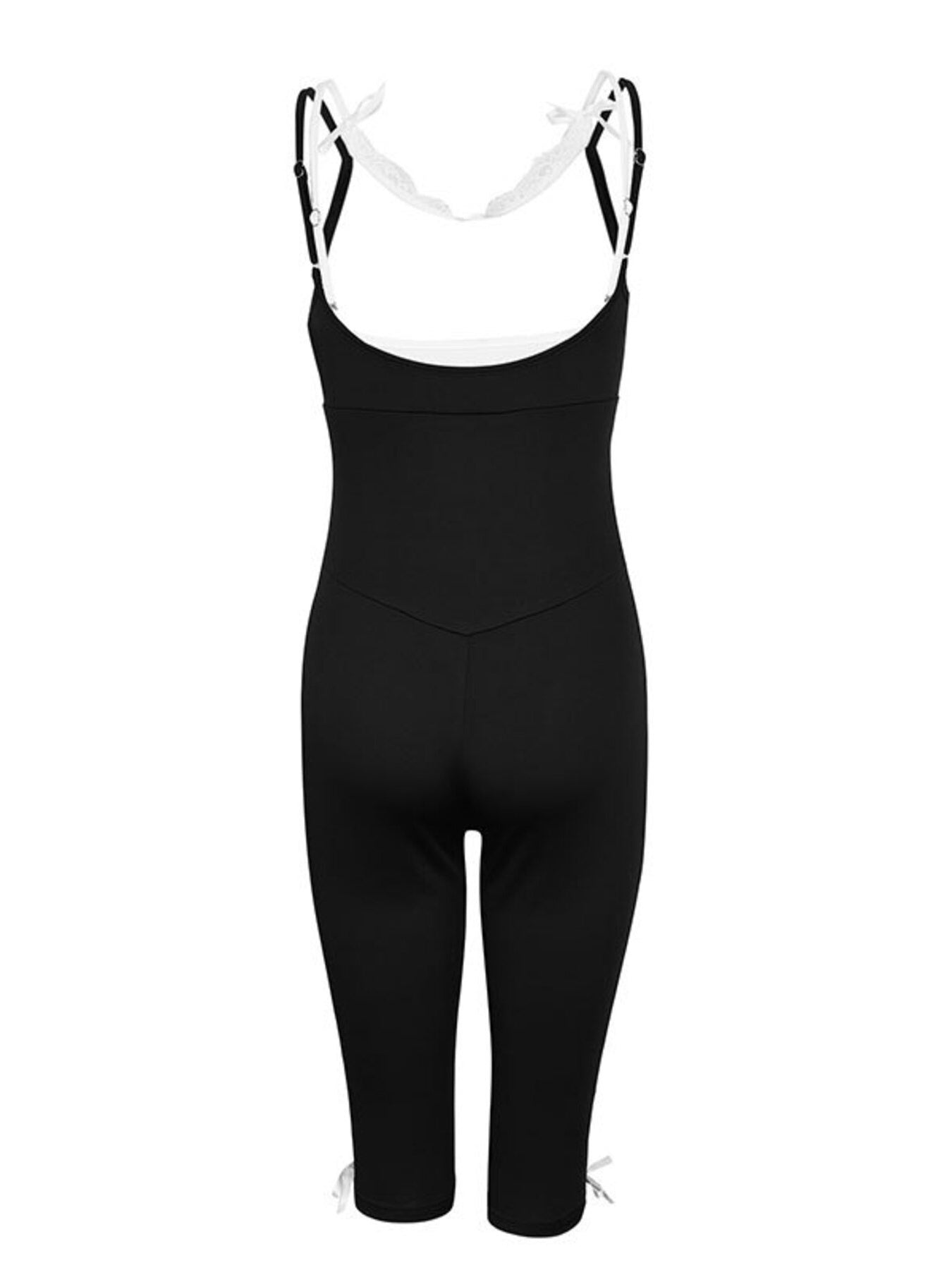 Lace-Trim Tie-Front Capri Jumpsuit in Black
