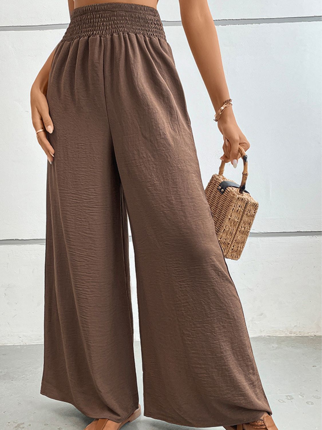 Wide Waistband Relaxed Fit Long Pants