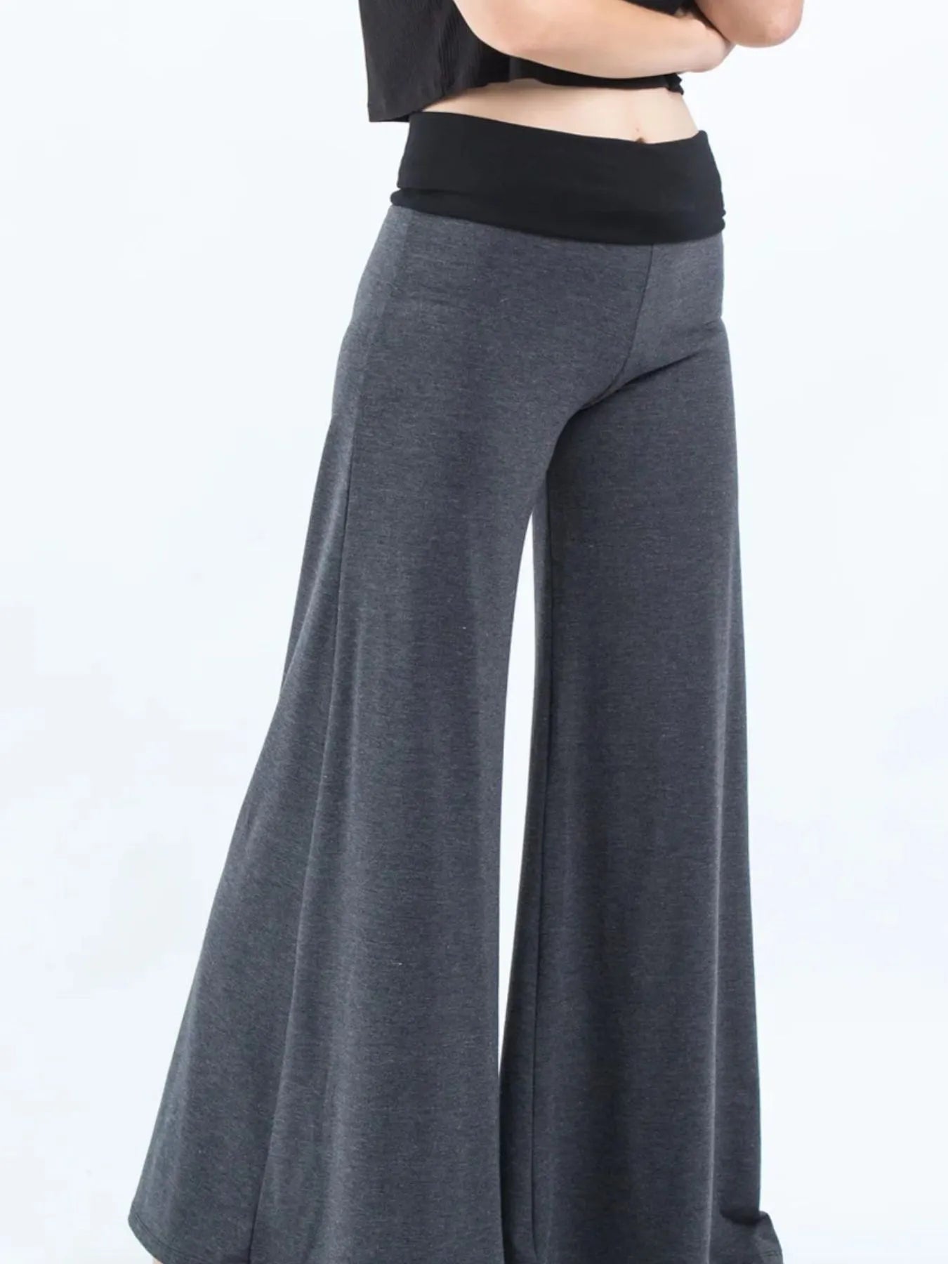 High-Waisted Wide Leg Yoga Pants with Contrast Waistband by Mystique Q