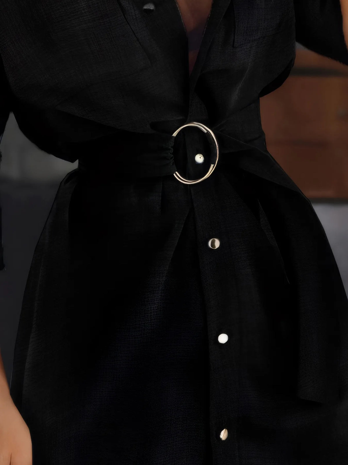 Button-Front Belted Shirt Dress