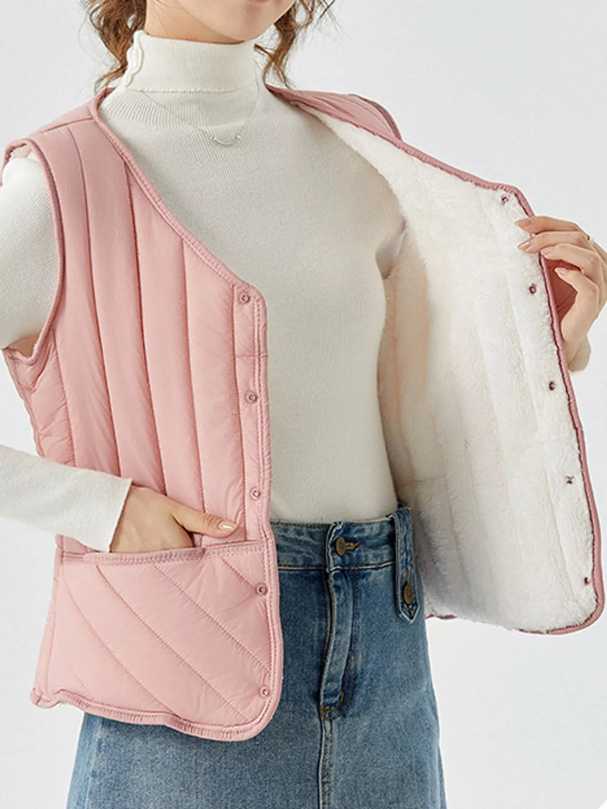 Quilted Button-Up Vest Coat