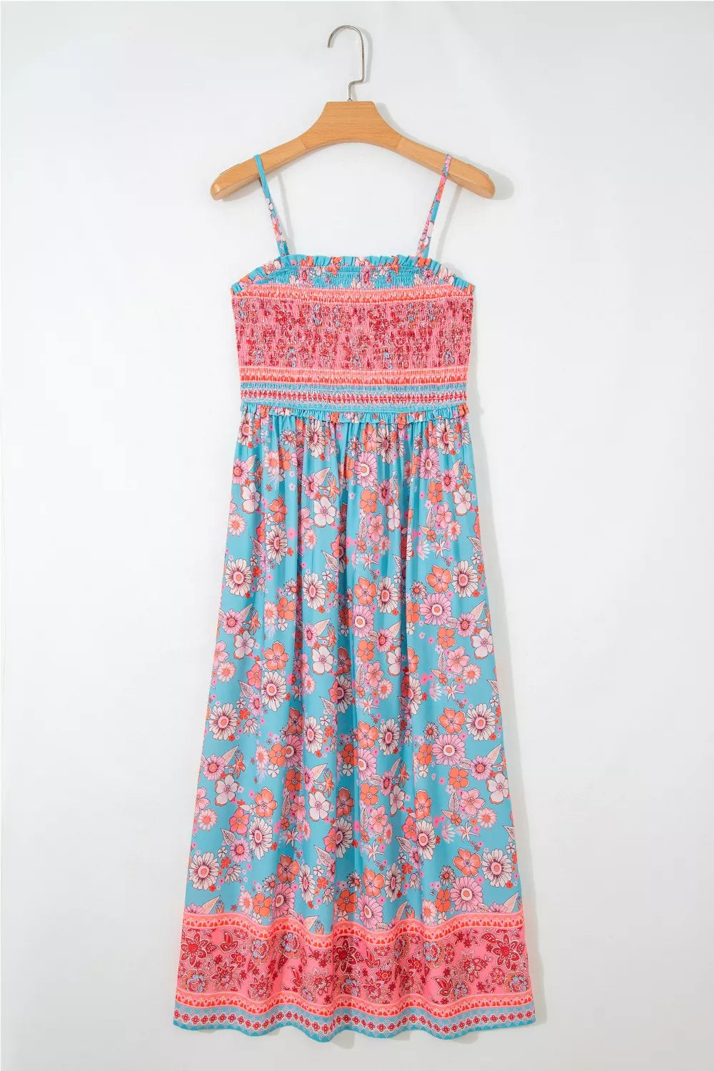 Smocked Spaghetti Strap Maxi Dress in Floral