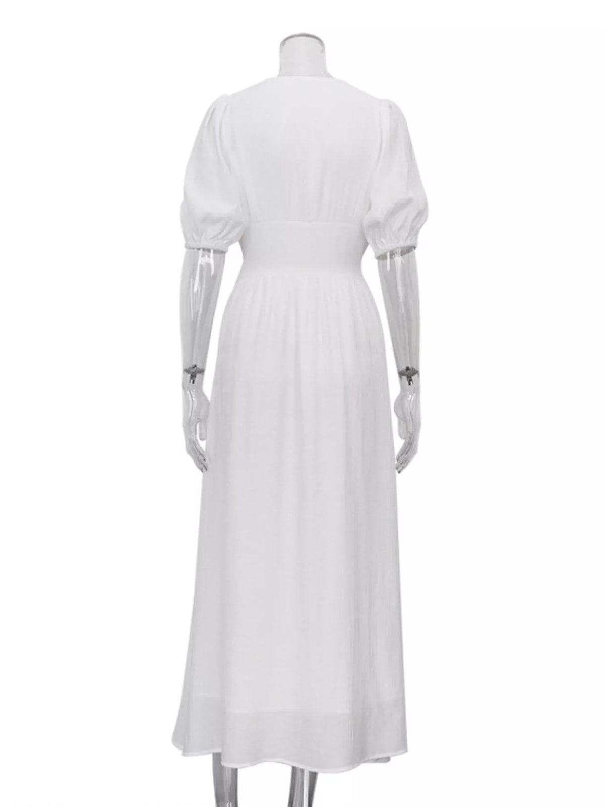 Buttoned Puff Sleeve Maxi Dress in White